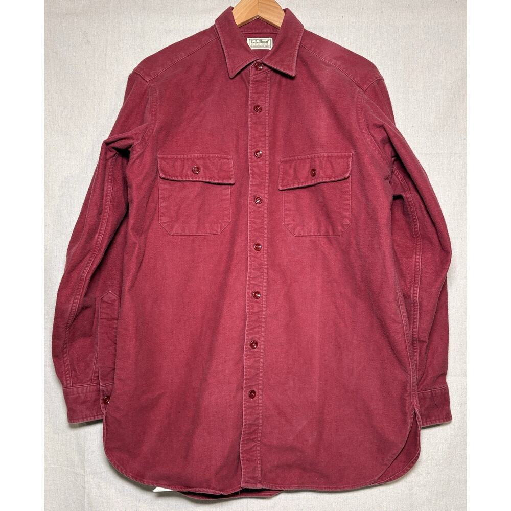 Vintage L.L. Bean Chamois Cloth Shirt Men's‎ Tall 16 (L) Maroon Made In USA
